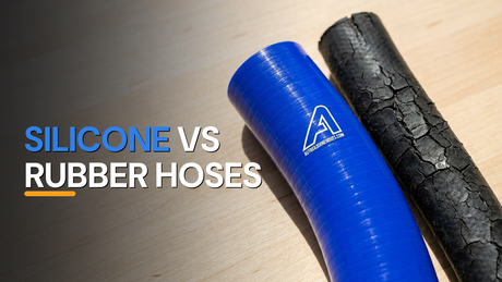 Silicone vs rubber hoses - blue silicone hose beside a perished rubber hose